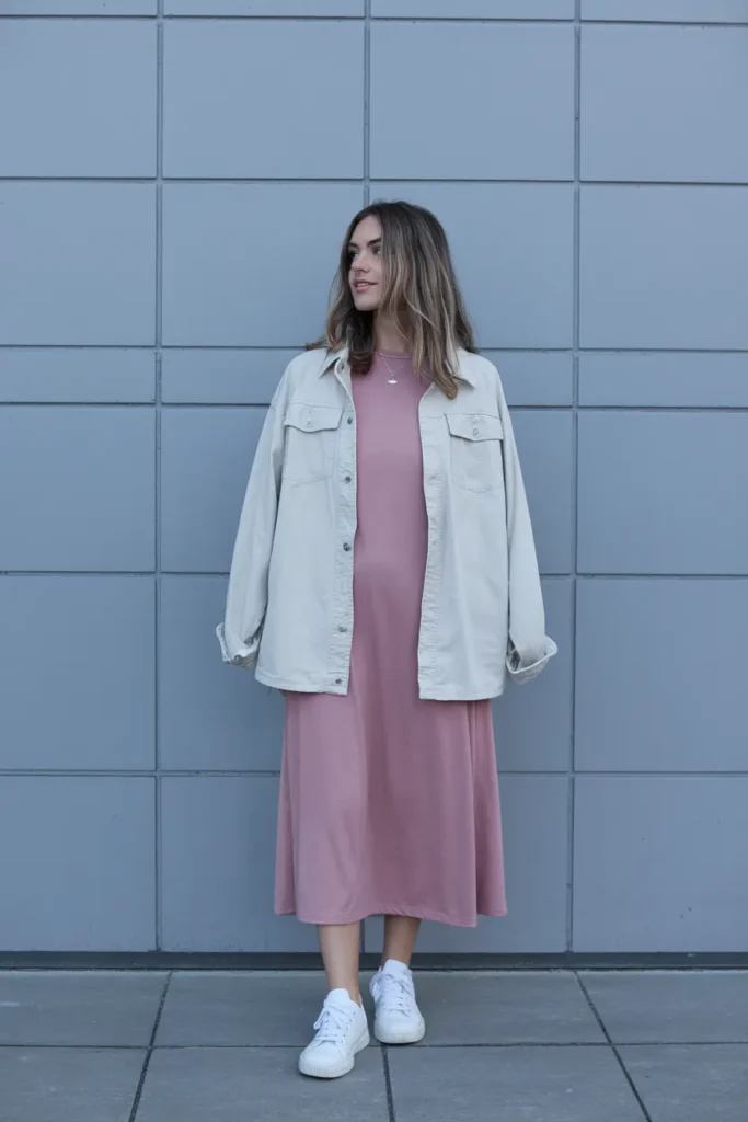  Simple Midi Dress with Casual Sneakers