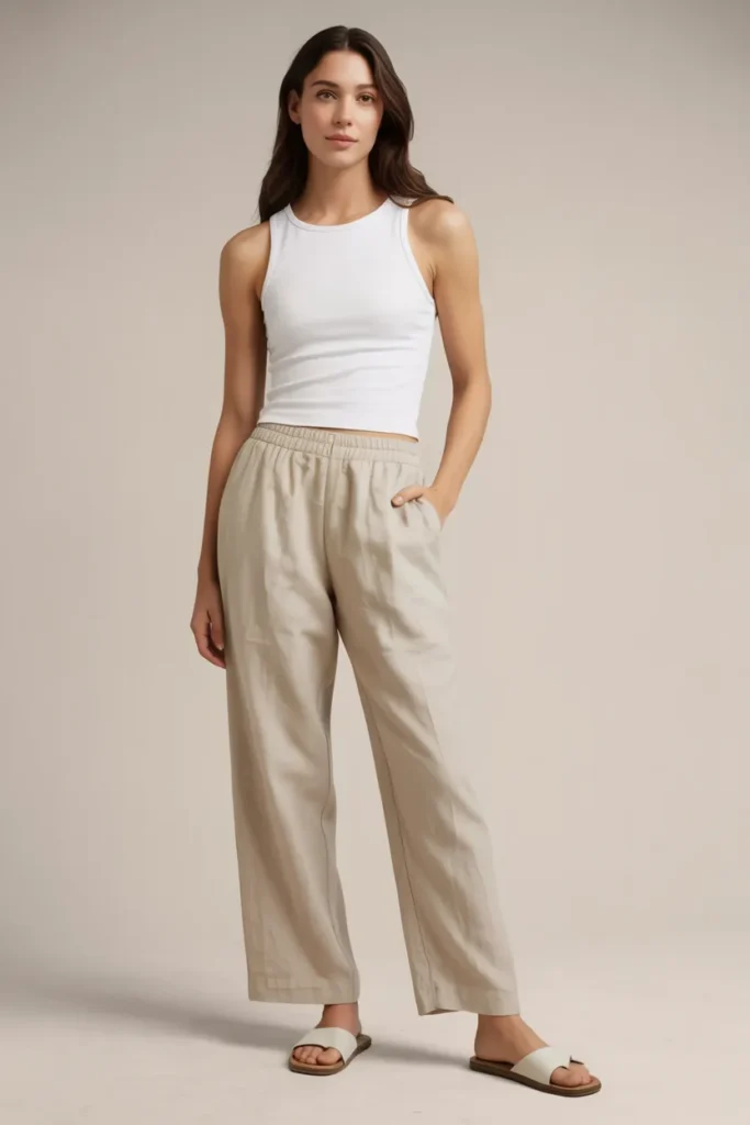 Simple Tank Top with Relaxed Linen Pants