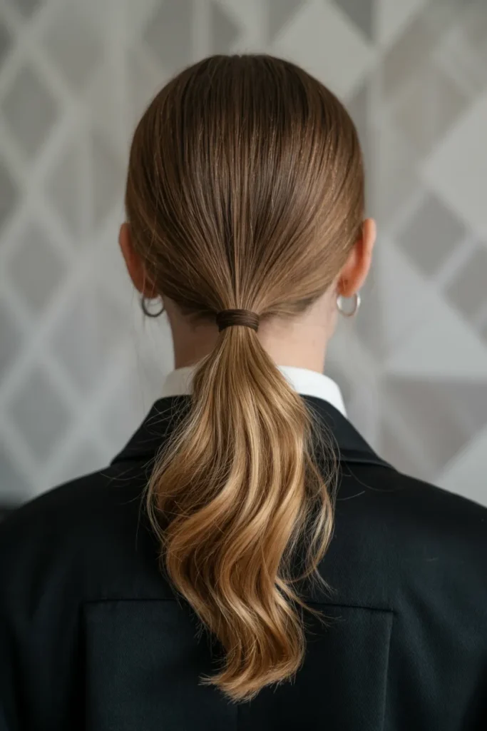 Sleek Low Ponytail with Center Part