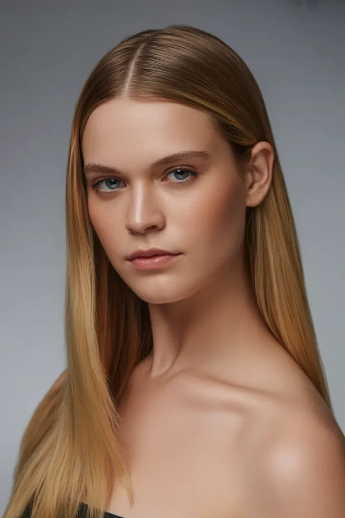 Sleek Straight Hair with Middle Part