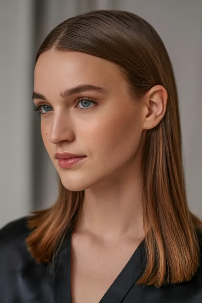 Sleek Straight Hair with Side Part