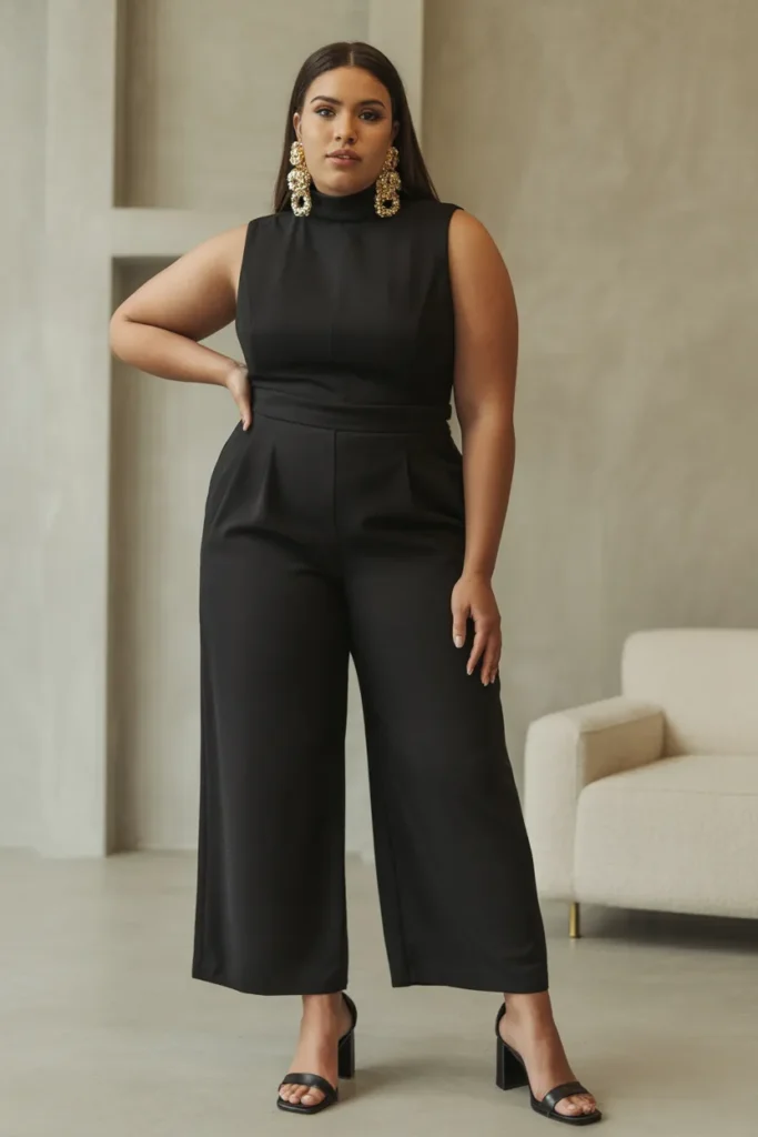 Sleeveless Jumpsuit with Statement Earrings