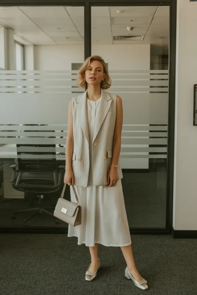 Sleeveless Midi Dress with Lightweight Blazer