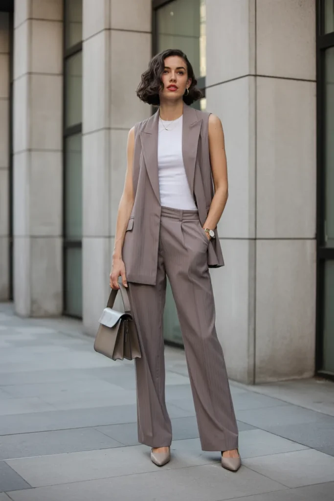 Sleeveless Top with Tailored Vest and Pants