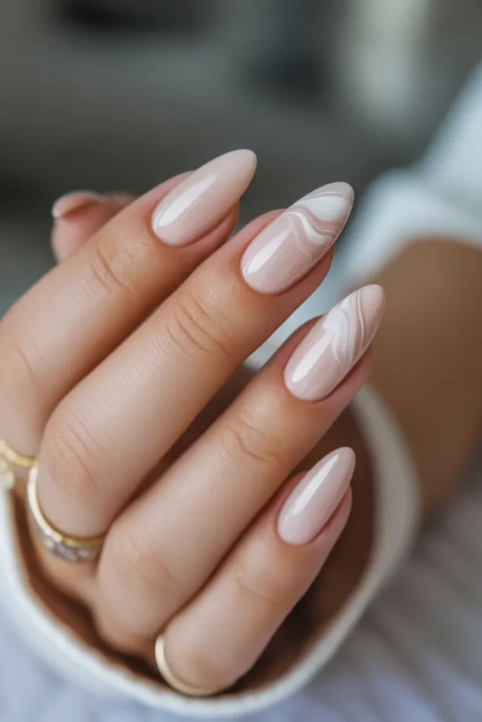 Soft Beige Nails With Subtle Marble Effect