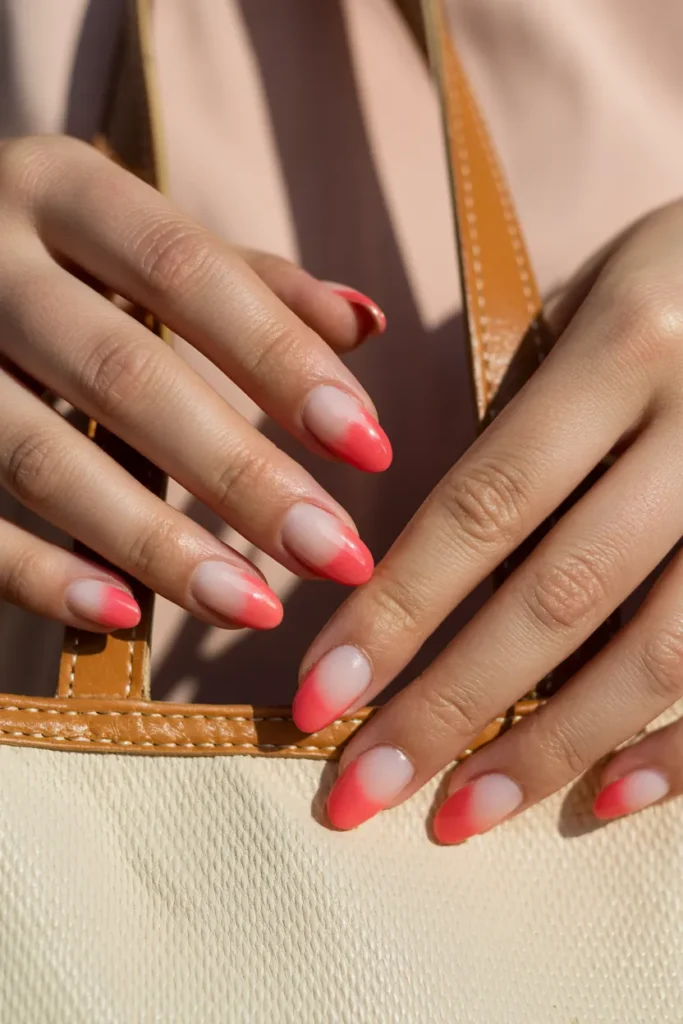 Soft Coral-Red Gradient Nails for a Fresh Look