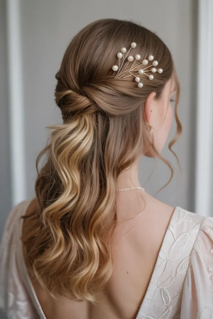 Soft Half Up Waves with Pearl Pins