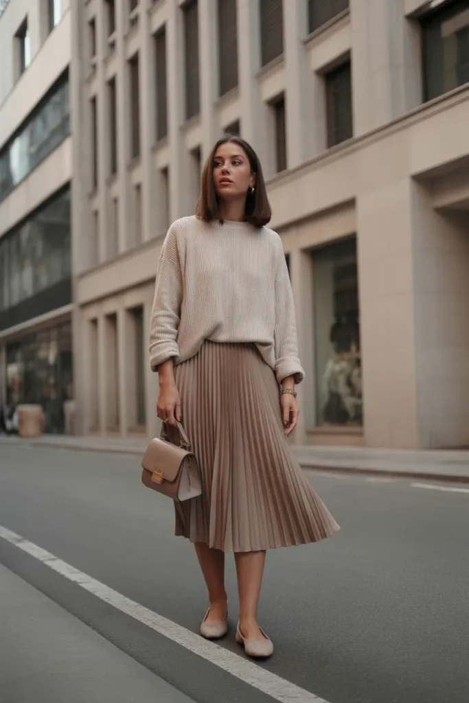 Soft Knit Top with Pleated Midi Skirt