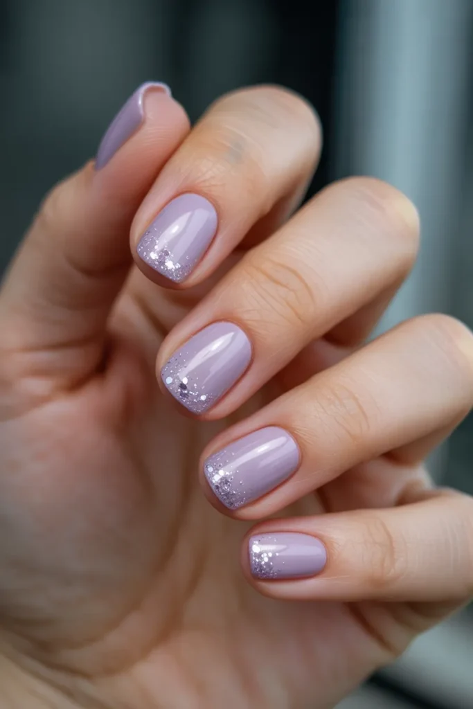 Soft Lilac Nails With Glitter Gradient