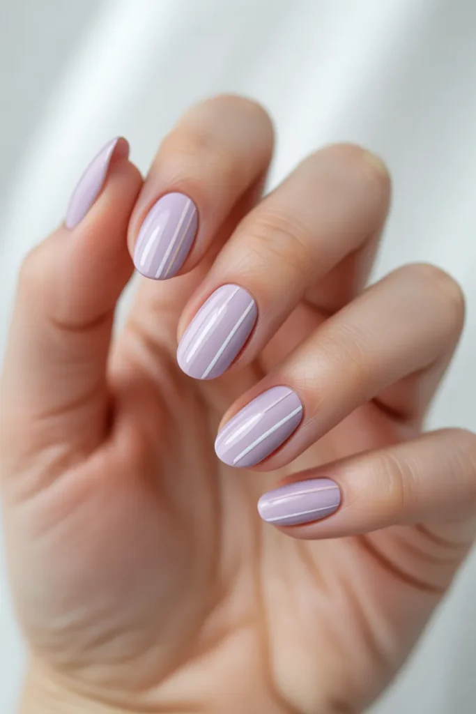 Soft Lilac Nails with Minimal White Stripes