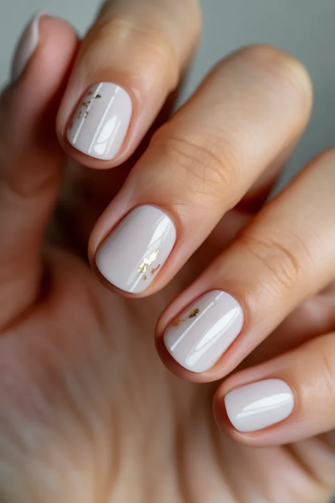 Soft Milky White Nails With Minimal Art