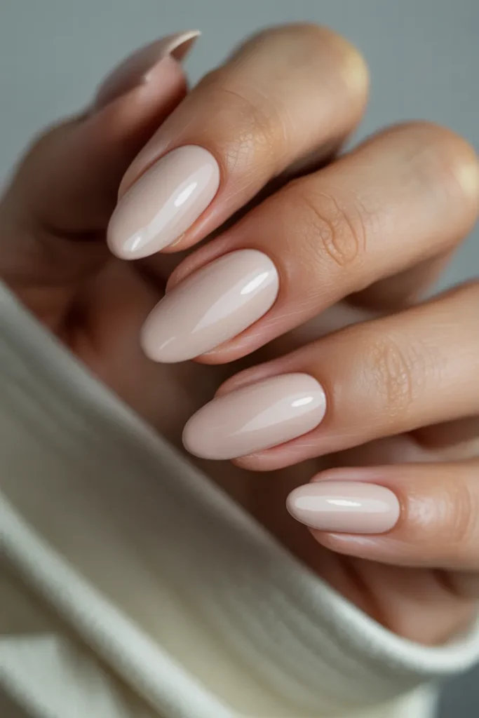 Soft Nude Almond Nails With Glossy Finish