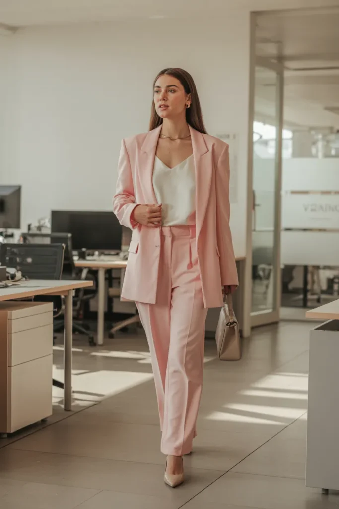 Soft Pastel Suit with Minimal Accessories