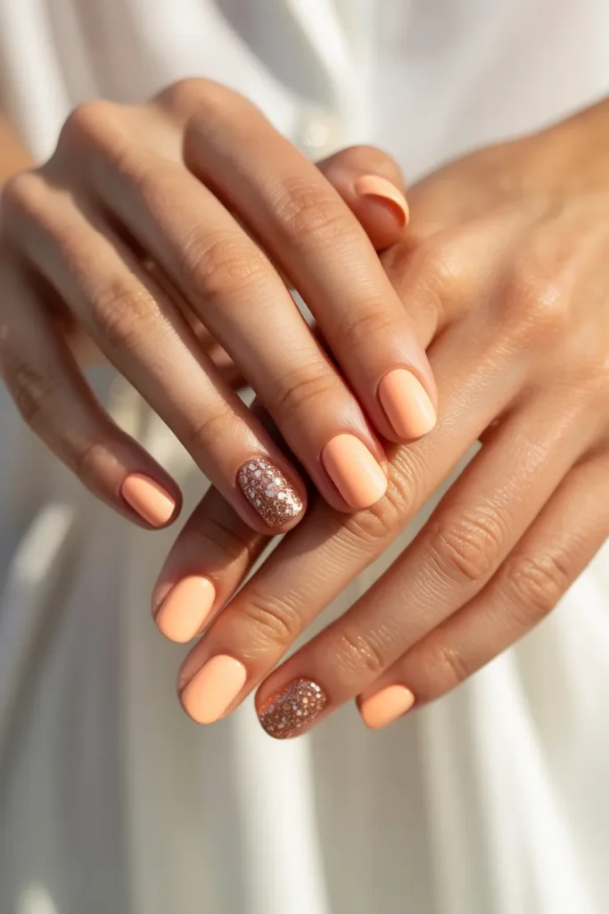 Soft Peach with Glitter Accent Nail