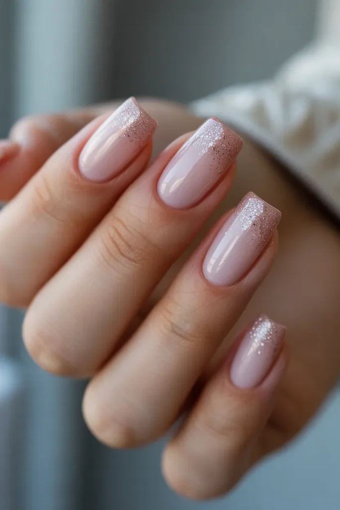 Soft Pink Nails with Subtle Glitter Gradient