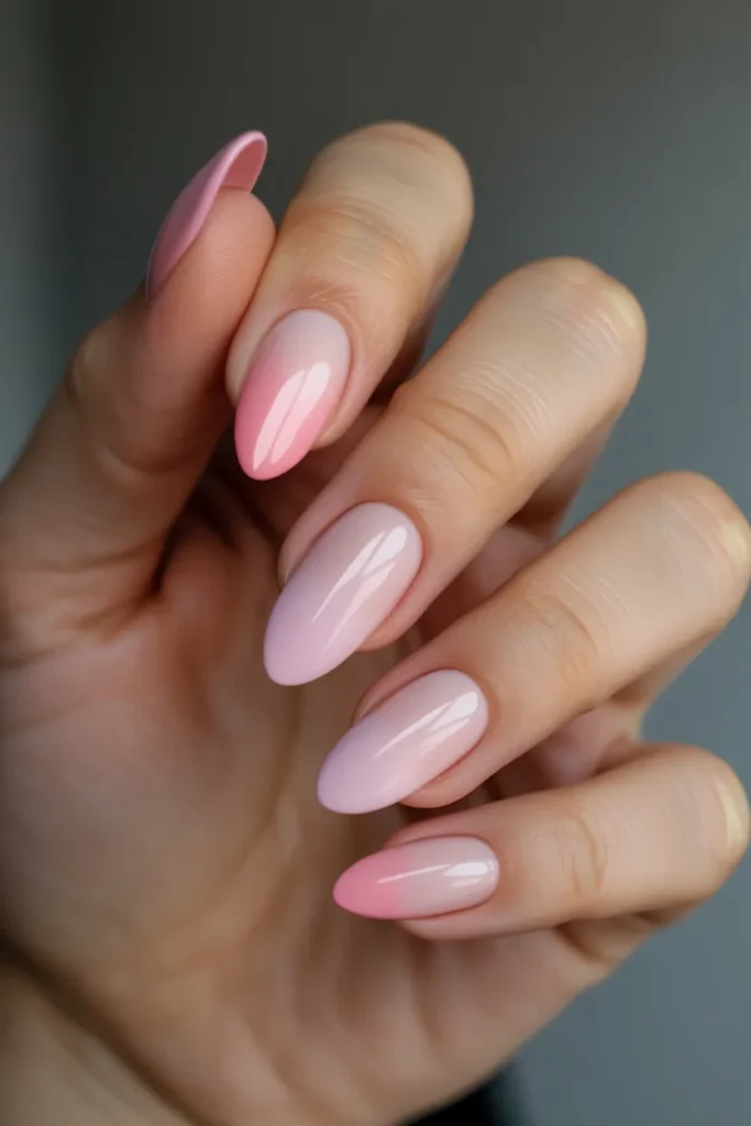 Soft Pink Ombre Almond Nails