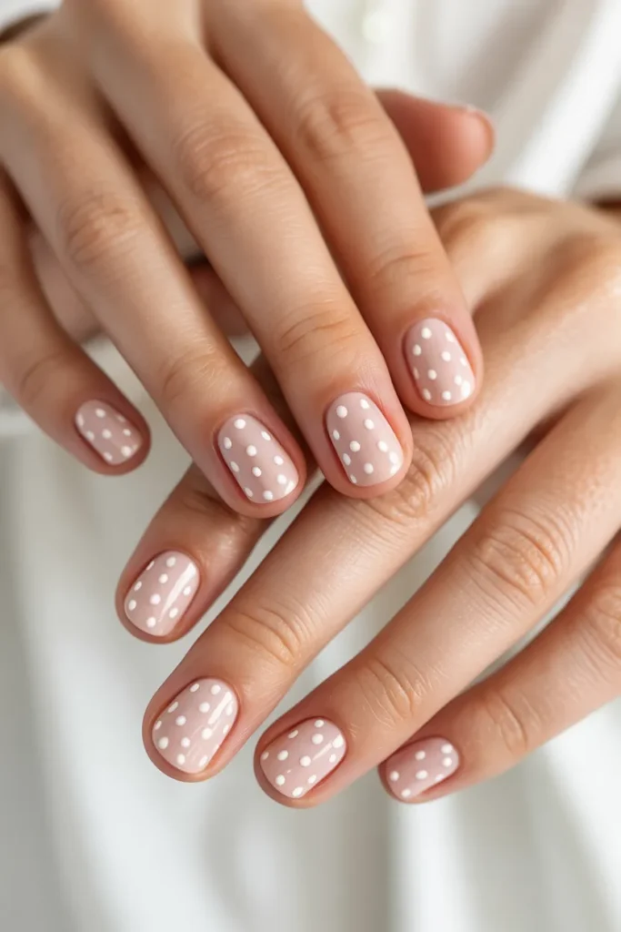 Soft Pink with White Polka Dots