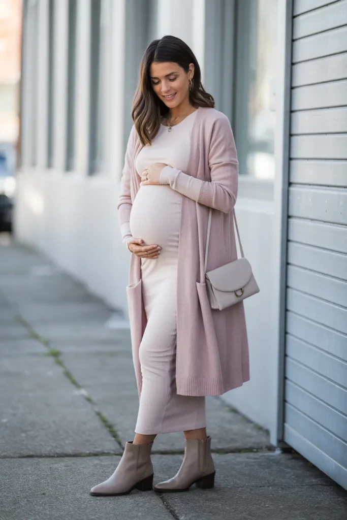 Soft Wrap Cardigan over Maternity Dress