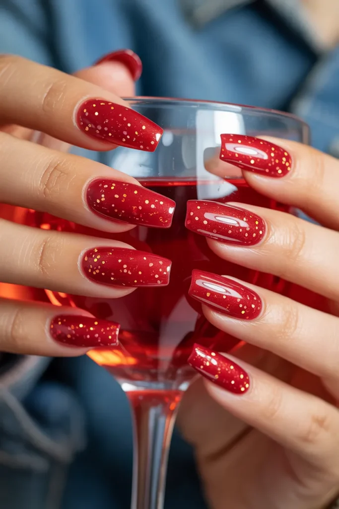 Sparkling Red Glitter Nails for Festive Summer Nights