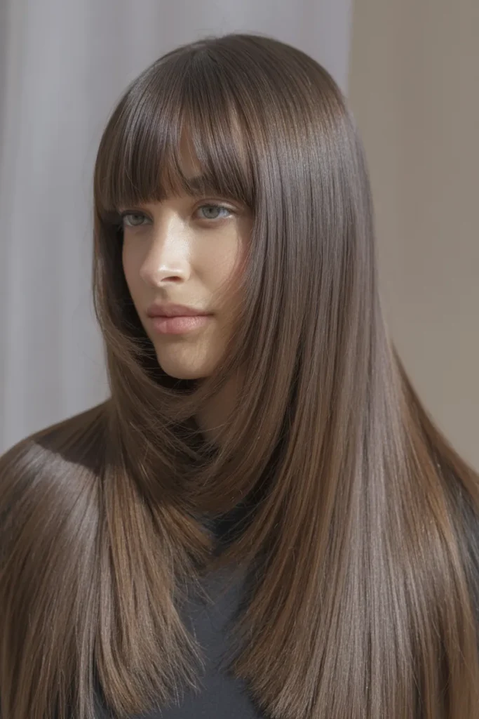 Straight Hair with Long Curtain Bangs