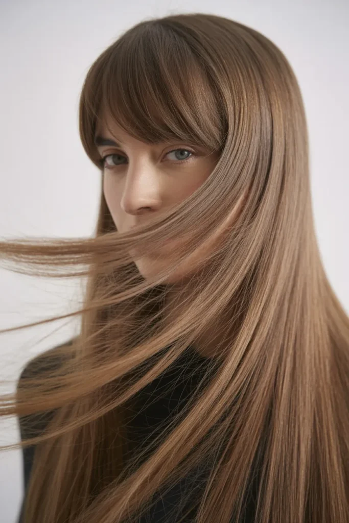 Straight Hair with Side-Swept Long Bangs