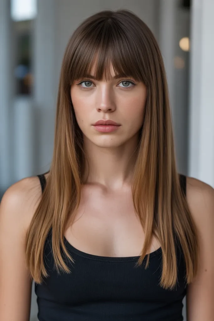 Straight Long Hair with Blunt Bangs
