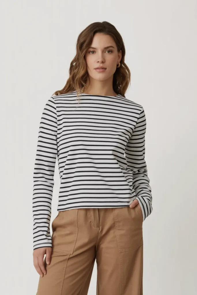 Striped Long-Sleeve Top with Casual Pants