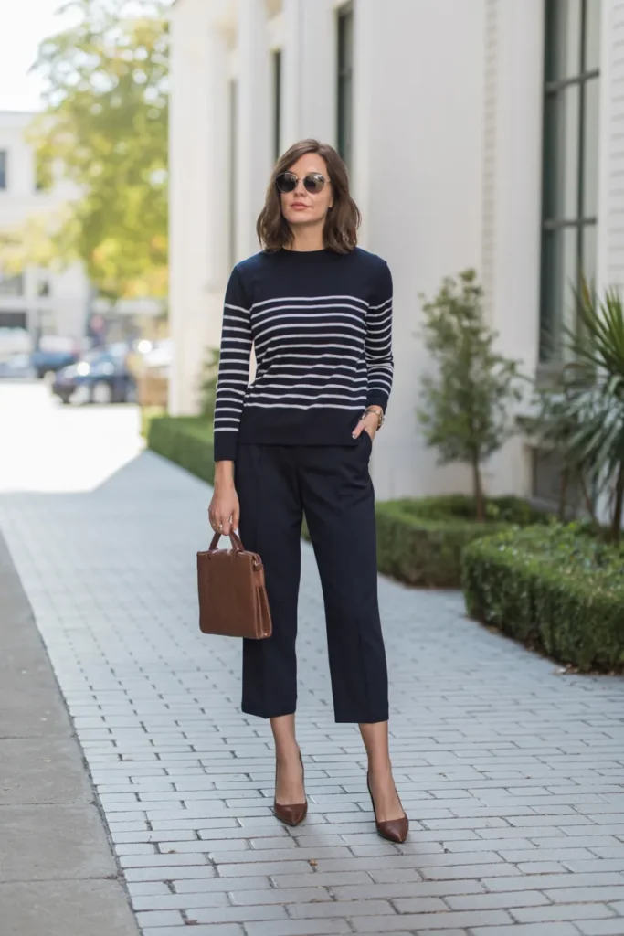 Striped Sweater with Cropped Trousers