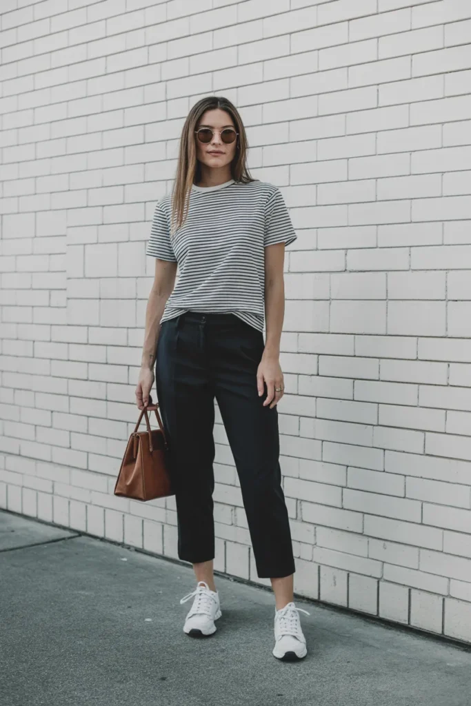 Striped Tee with Cropped Trousers