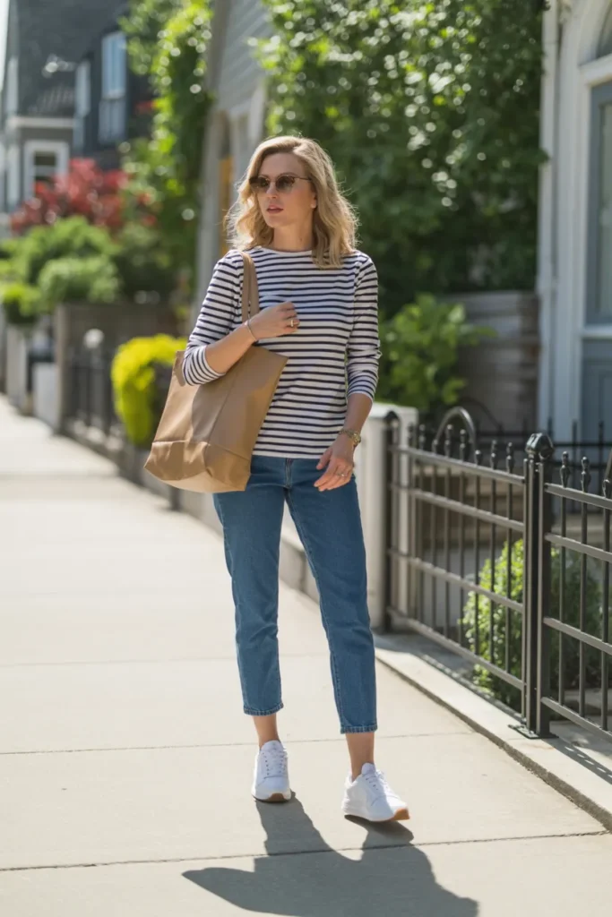 Striped Top with Cropped Jeans