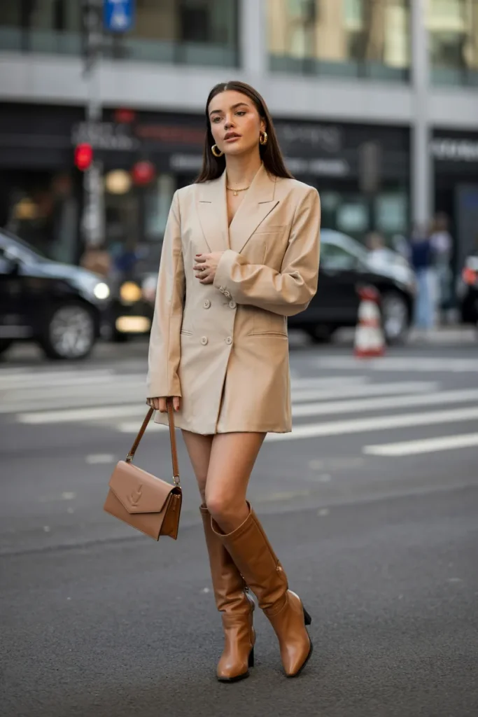 Structured Blazer Dress with Knee-High Boots