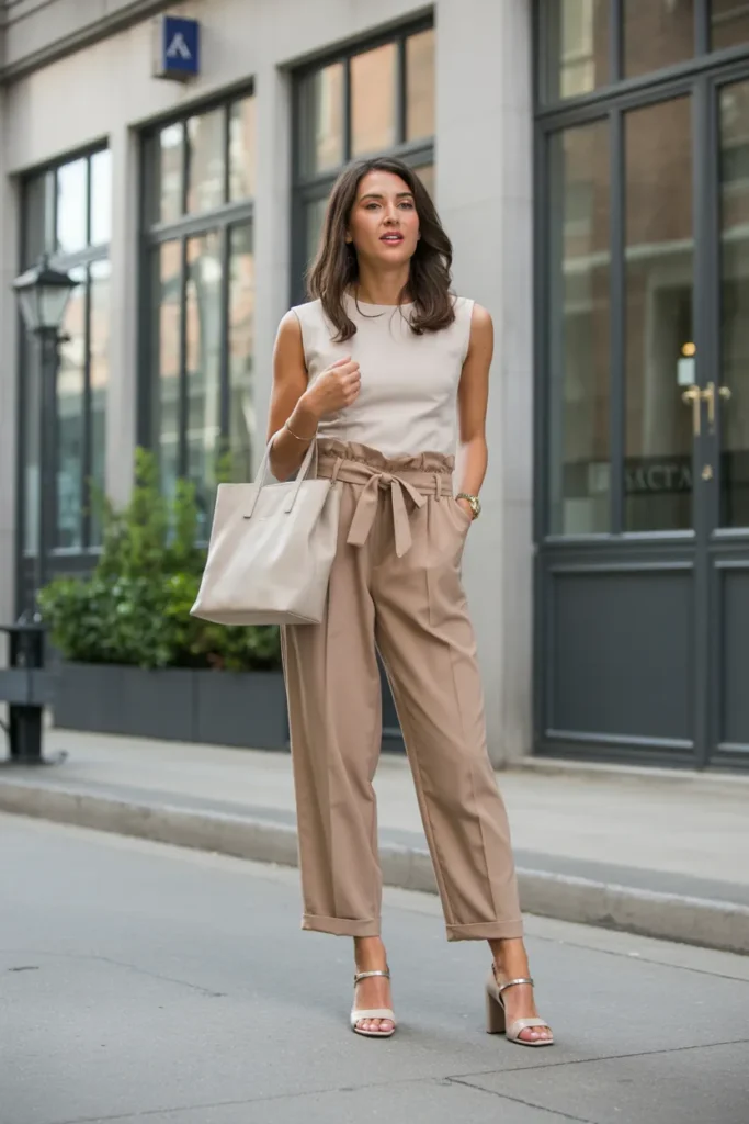 Structured Top with Paperbag Waist Trousers