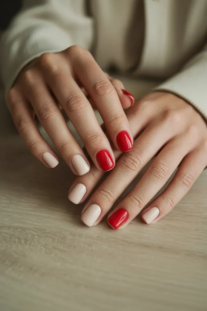 Subtle Red Accent Nails for Everyday Wear