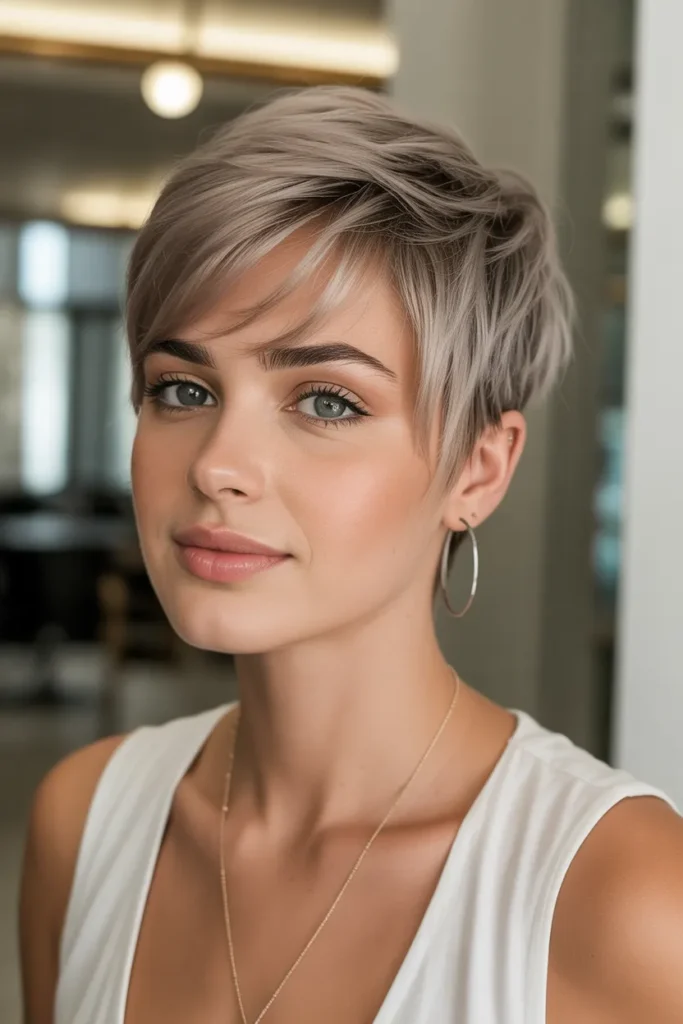 Textured Pixie with Long Side Fringe
