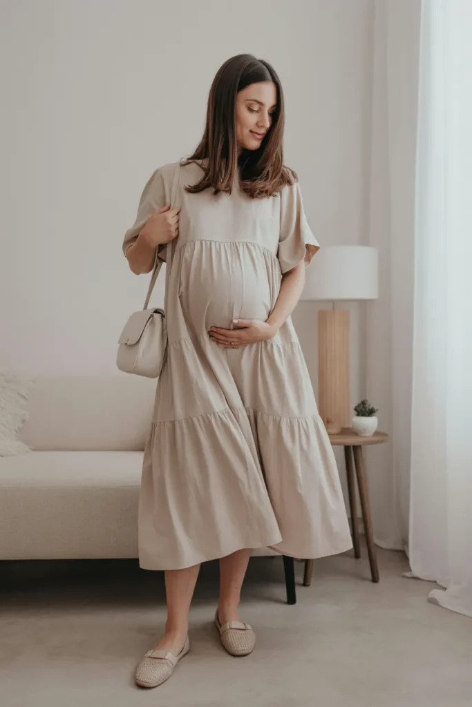 Tiered Maternity Dress with Soft Layers