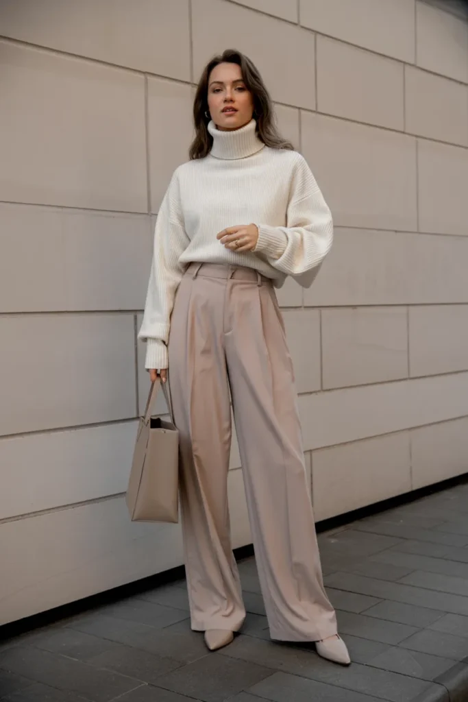 Turtleneck Sweater with Wide-Leg Trousers