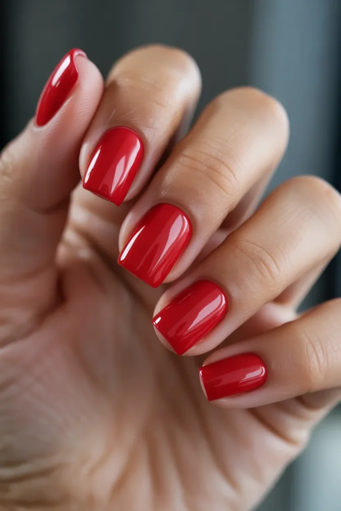 Vibrant Red Square Nails with Glossy Finish