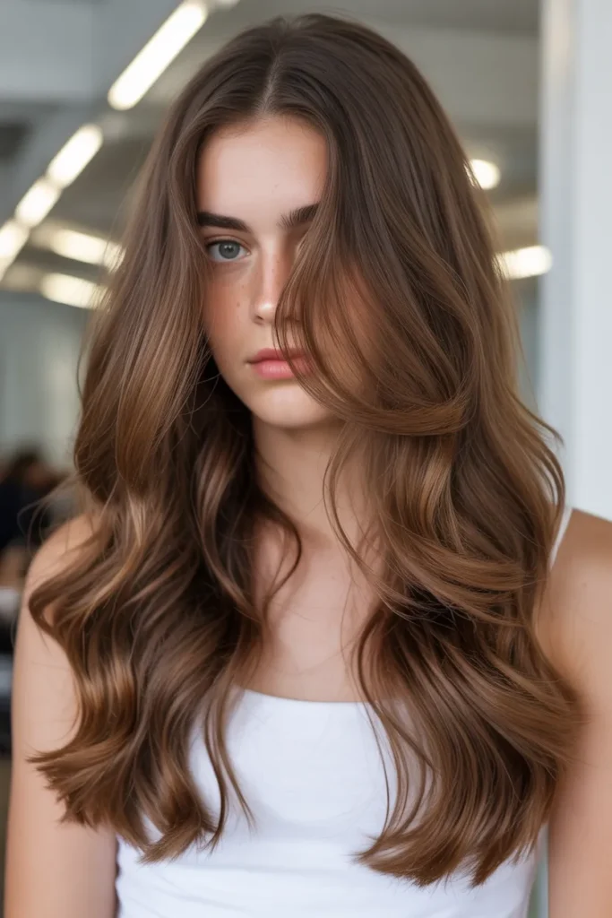 Warm Chestnut Brown with Natural Waves