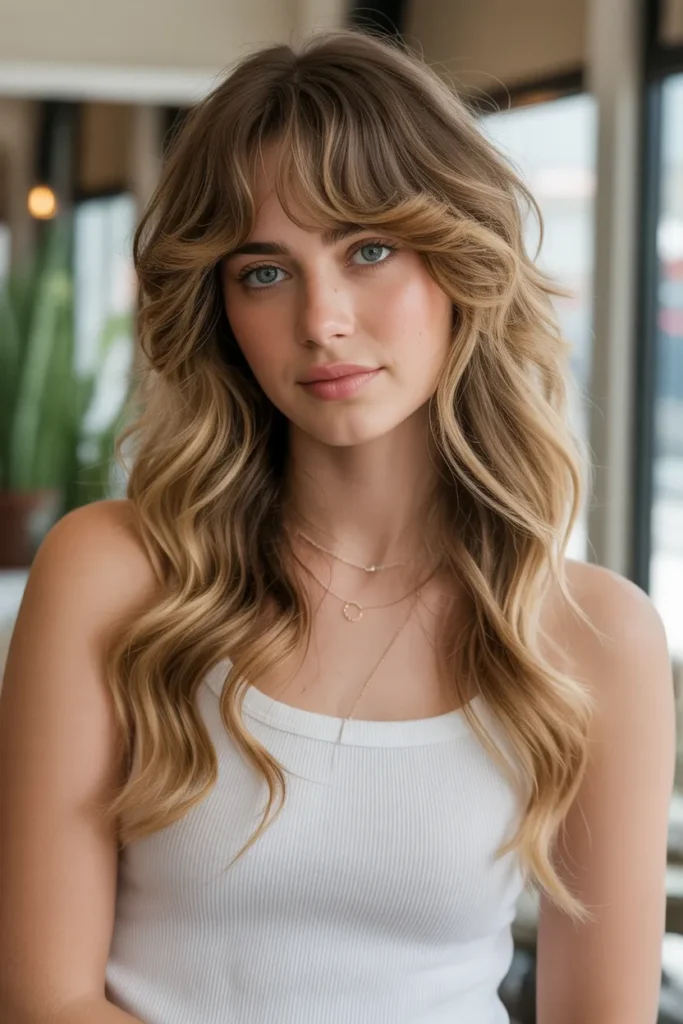 Wavy Long Hair with Curtain Bangs