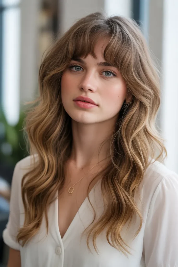 Wavy Long Hair with Layered Fringe