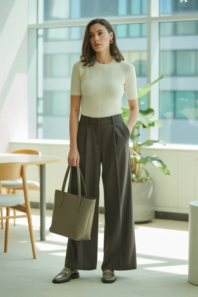 Wide-Leg Trousers with Fitted Knit Top