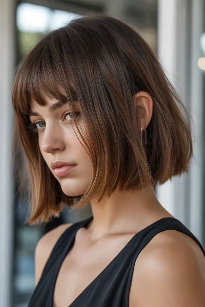 Angled Long Bob with Wispy Bangs