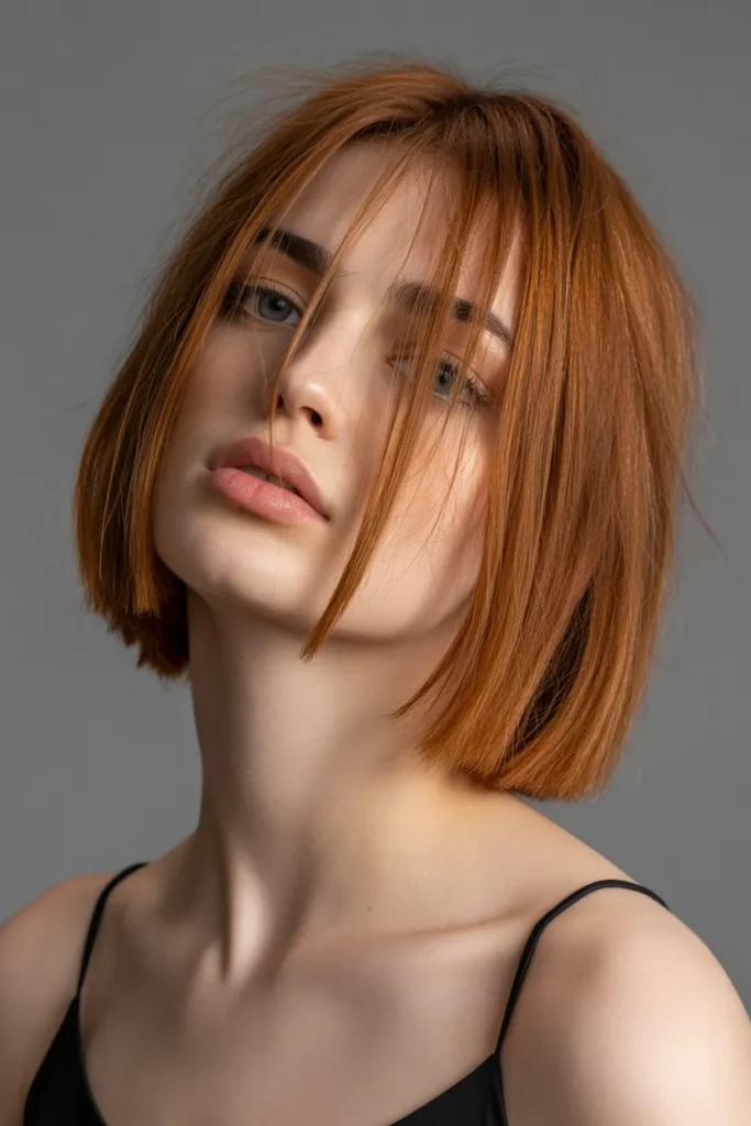Asymmetrical Long Bob with Curtain Bangs