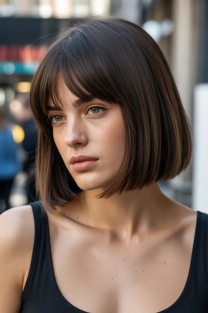 Blunt Long Bob with Curtain Bangs