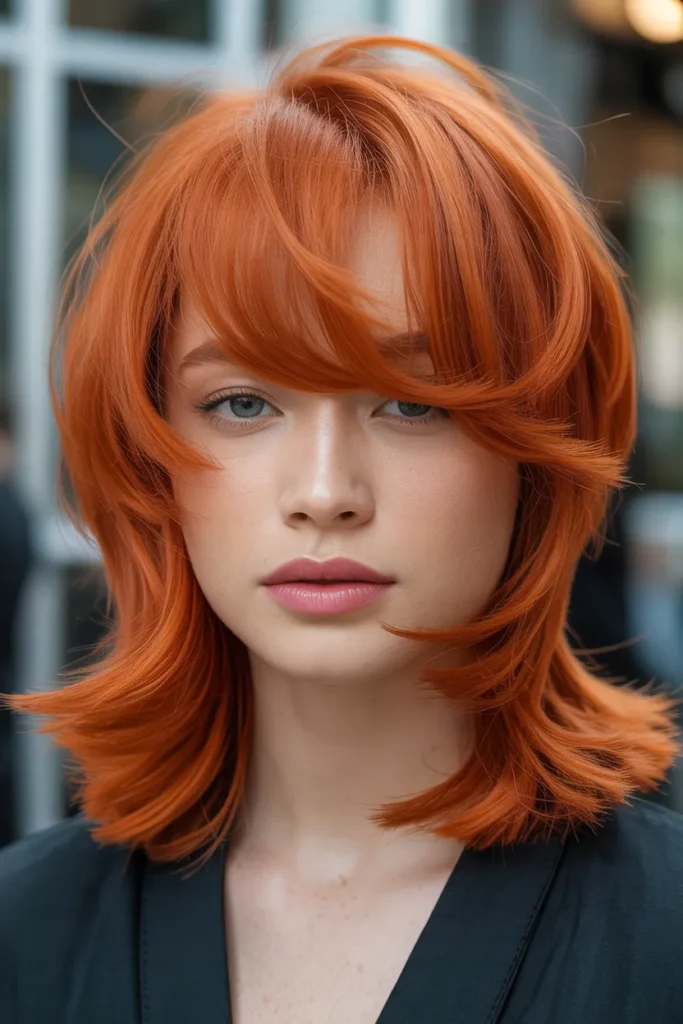 Bright Copper Red Layered Hair