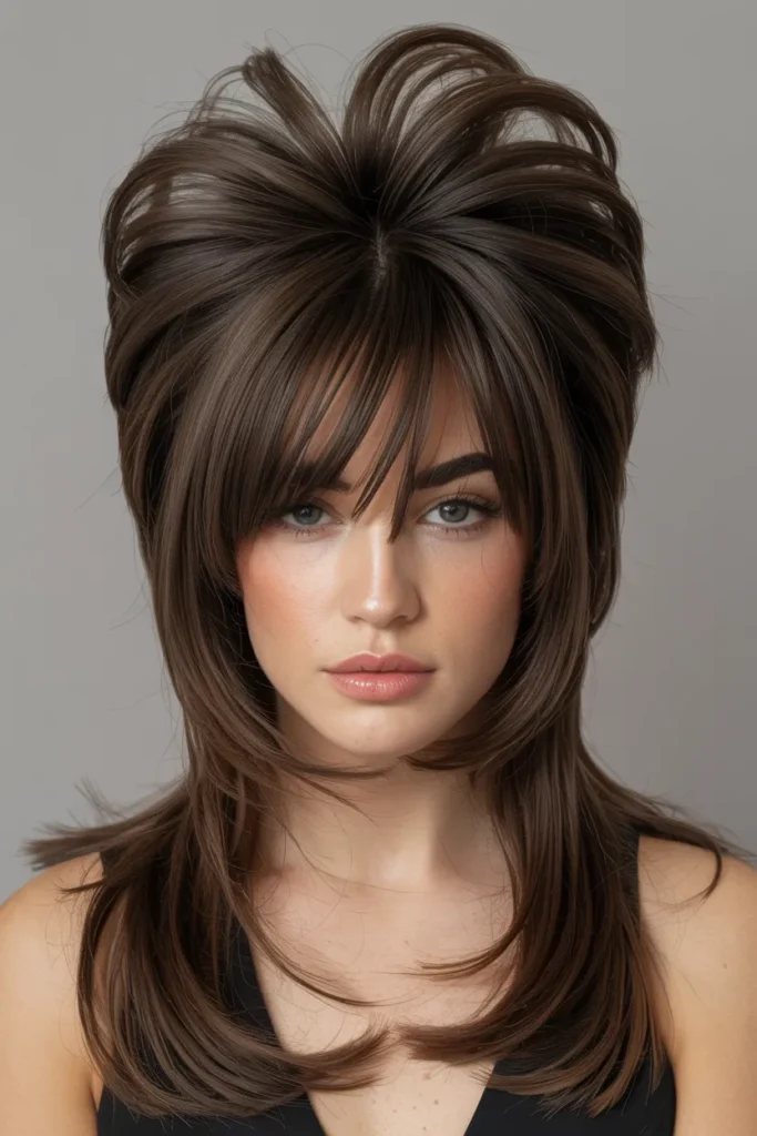 Butterfly Cut with Voluminous Crown and Bangs