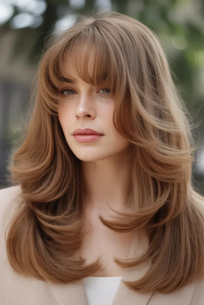 Butterfly Haircut with Soft Face-Framing Bangs