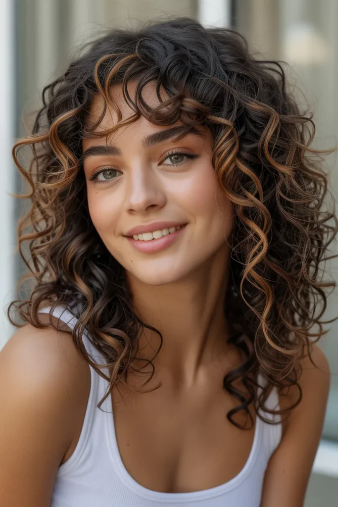 Caramel Highlights on Dark Curly Hair