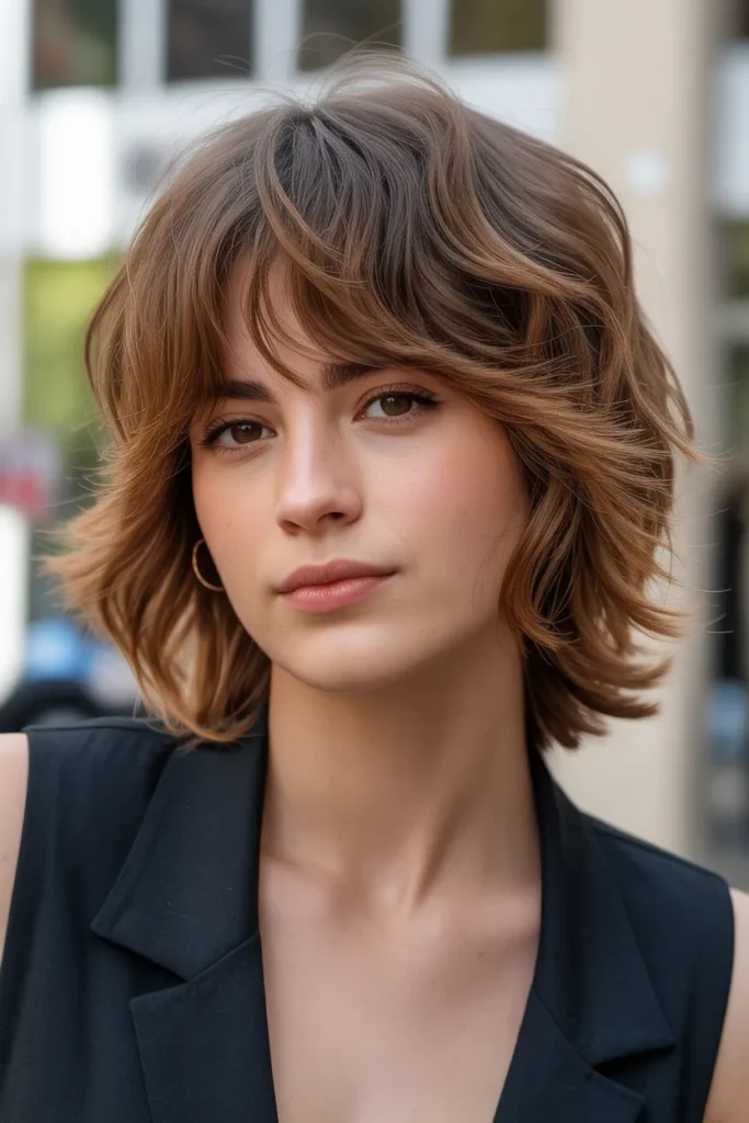 Choppy Medium Layers with Thin Wispy Bangs