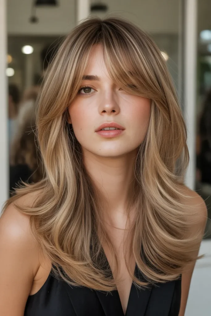 Classic Long Layers with Soft Curtain Bangs